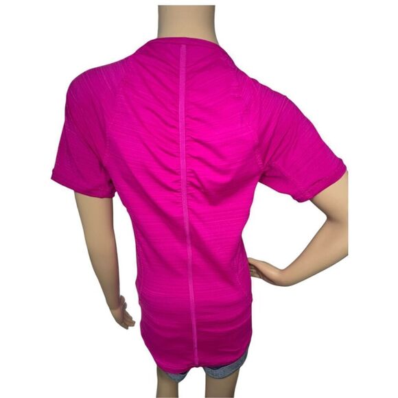 Athleta Short Sleeve Magenta Athletic T-Shirt With Front Zipper - Picture 4 of 5